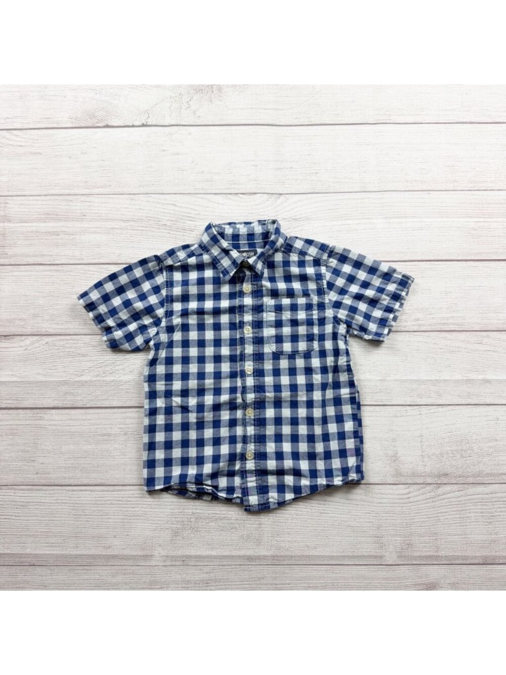 OshKosh BGosh Blue White Gingham Button Up Short Sleeve Shirt 3T
